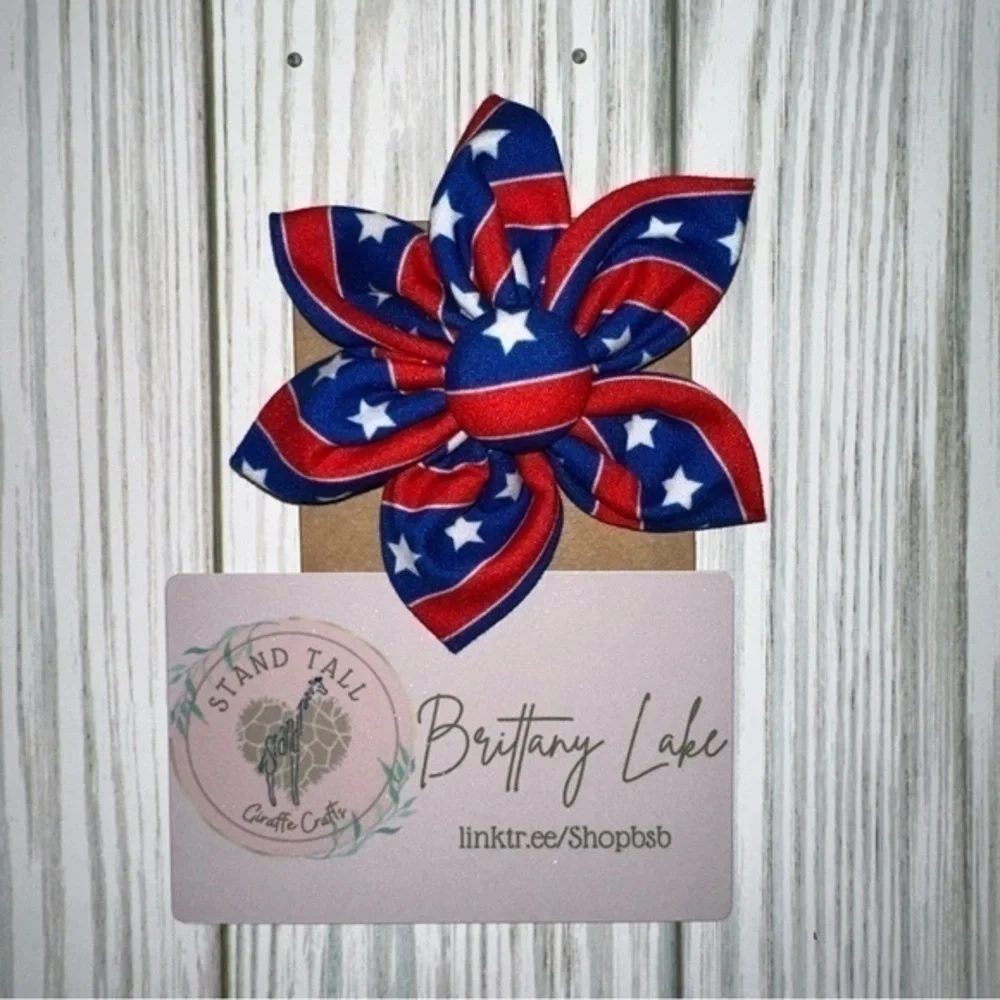 2/$10 Red/white/blue stars dog flower over the collar accessory 3” size new #4